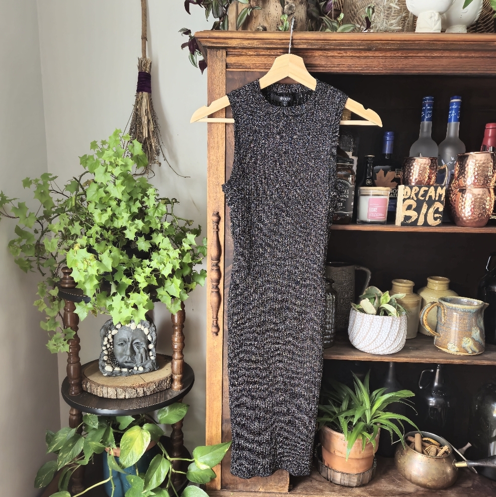 GUESS Black Knit Dress with Rainbow Shimmer + Faux Tie Side Detail, XSmall - Picture 3 of 7